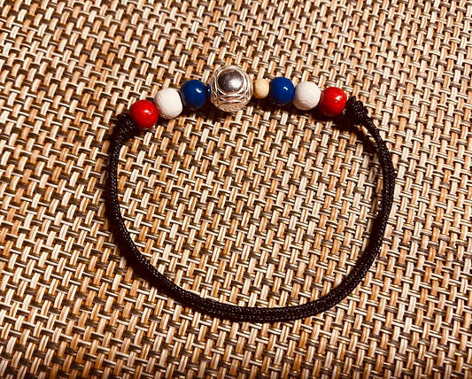 Bracelet pétanque cordon noir double drapeau français
