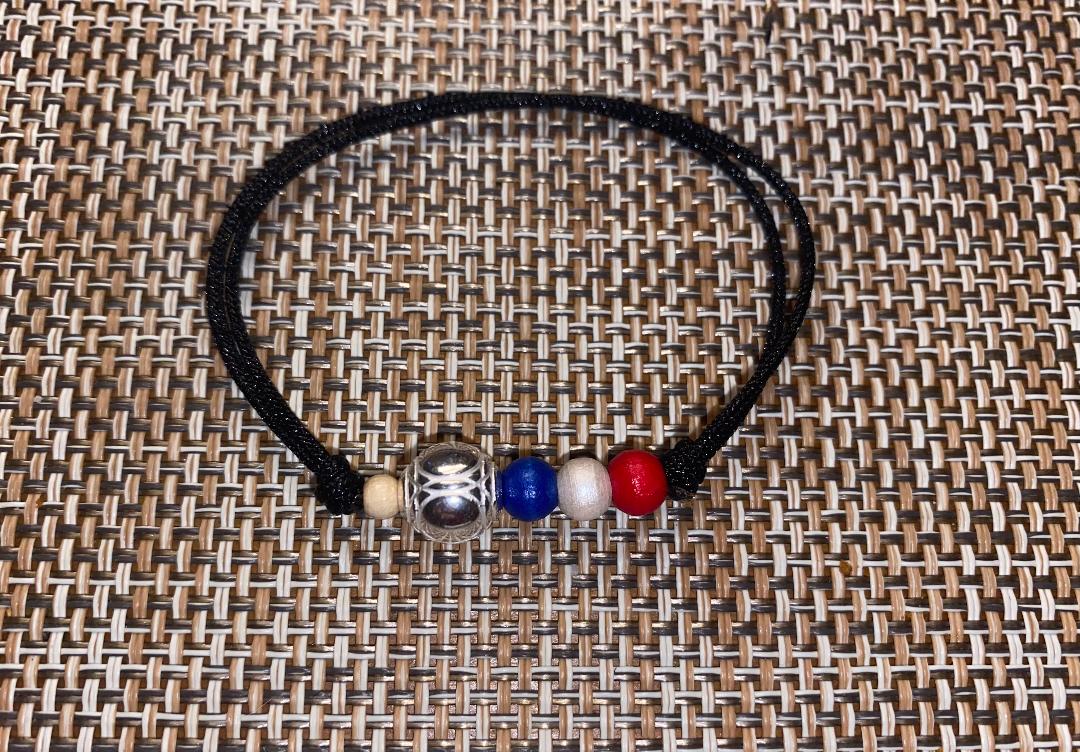 Bracelet petanque cordon noir drapeau français