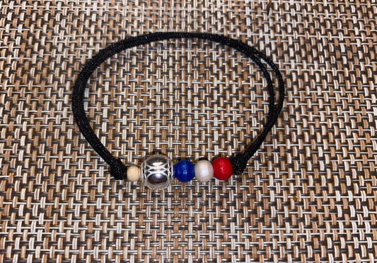Bracelet petanque cordon noir drapeau français